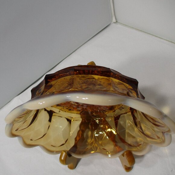 Vintage Fenton Art Glass Amber Opalescent Grape Design Bowl Dish - Picture 6 of 8